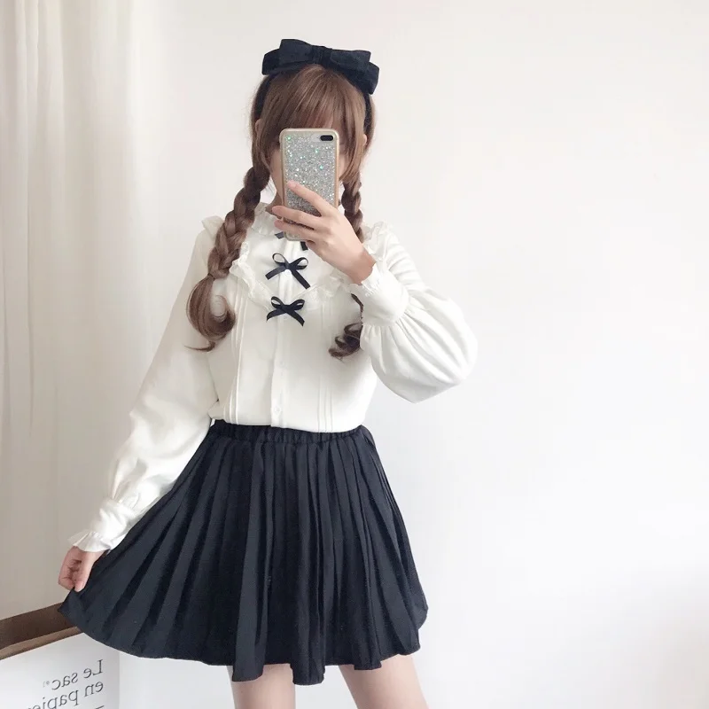 

vintage palace sweet lolita shirt delicate lace puff sleeve bowknot kawaii girl victorian shirt gothic lolita top cos loli top