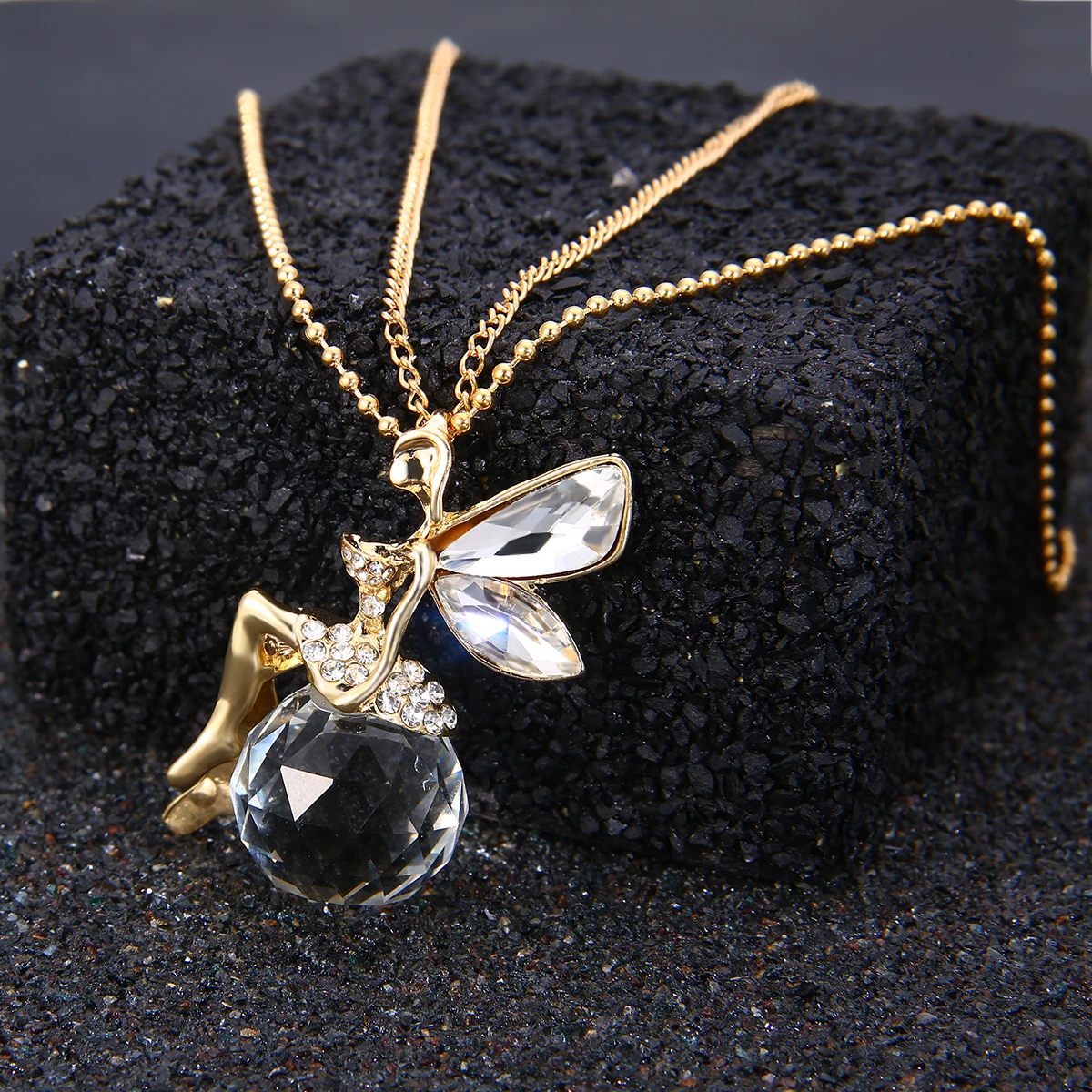 Women Crystal Angel Wings Gold Long Chain Ahiny Butterfly Fairy pendant Necklace Women Crystal Angel Wings Gold Long Chain Ahiny Butterfly Fairy pendant Necklace