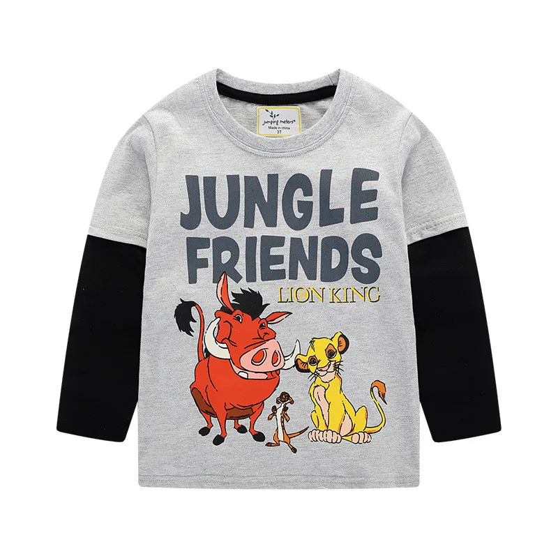 Jumping meter/футболки с длинными рукавами для мальчиков; хлопковая детская одежда с принтом животных; Осенняя блузка; футболки для маленьких мальчиков; топы с динозаврами - Цвет: T7789 grey