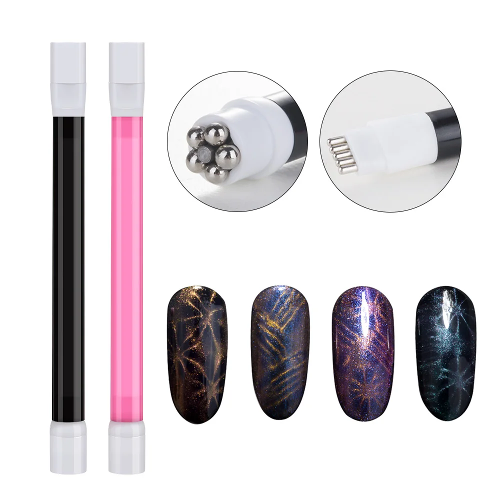 

Modeones Double Heads Magnet Stick With Cover DIY Nail Design Cat Eyes Style Nail Tools Flowers Effect Magnetic Pen For UV Gel