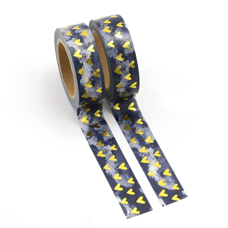 

2 Pcs Cute Gold Heart Foil Washi Tapes Japanese Paper 1.5cm*10m Scrapbooking Tools Masking Tape Photo Album Diy Decorative Tapes