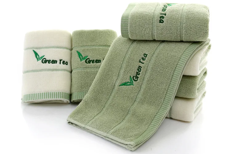 Günstige 3Pcs * lot Bestickt Grüne Tee 100% Baumwolle Terry Gesicht Handtuch, weiche Elegante Luxus Bad Hand Bad Handtücher Sets, Juego de Toallas