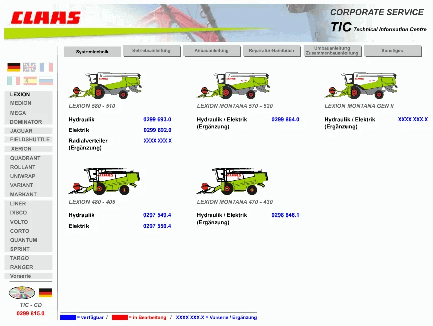 

For Claas BIG TIC Technical Information