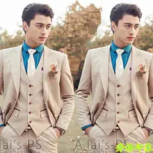 Новое поступление приталенный мужской костюм комплект из трех предметов со штанами мужские костюмы нарядное платье для жениха мужской свадебный костюм+ брюки+ галстук+ жилет 4XL