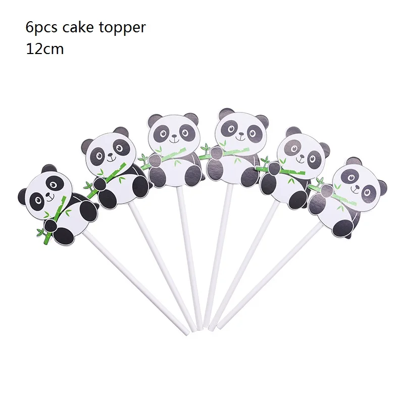 1 Набор, вечерние гирлянды в виде мультяшных животных панды, фольгированные шары, полосатые соломинки, конфетный мешок, Топпер для торта, посуда, украшение для детского душа - Цвет: S06 6Pcs cake topper