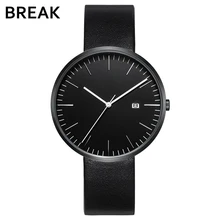 BREAK 2016 men unisex stainless steel genuine leather strap minimalist fashion casual business dress quartz watches