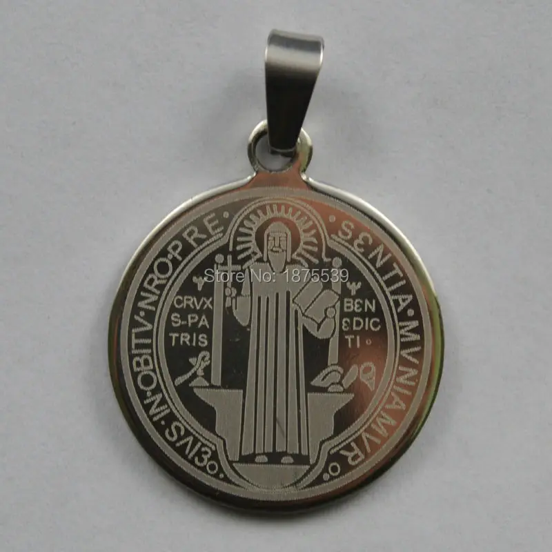 

Good quality stainless steel clear catholic figure St benedict round medal pendant