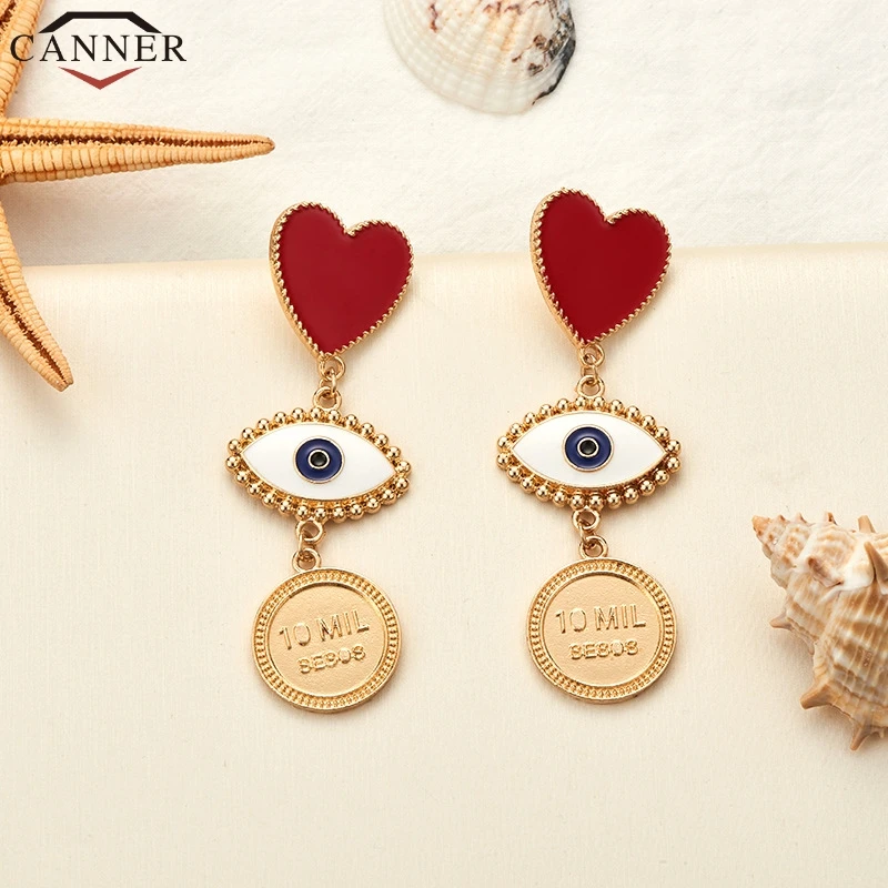 CANNER Vintage Gold Earrings Heart Evil Eye Earrings Statement Chic Drop Earrings Jewelry Earrings for Women aretes de mujer FI