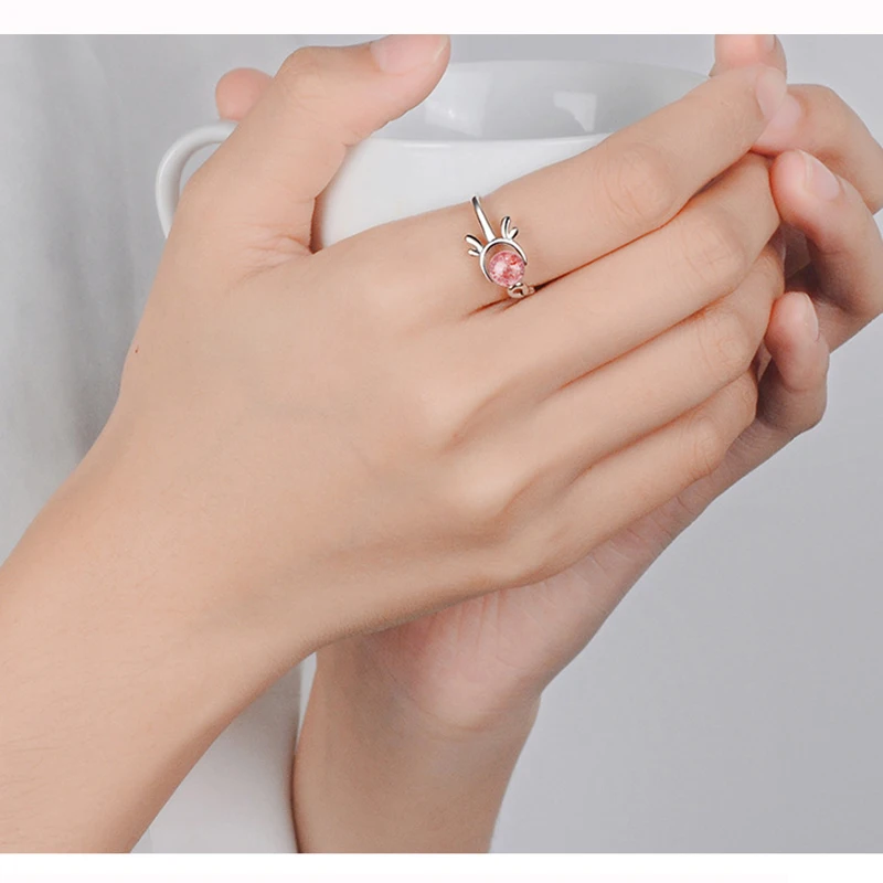 Qevila Rings for Women Fashion plated S925 Sterling Silver Deer Red Gemstone石榴石 Pearl wedding engagement Ring Romantic Valentine’s Day Gift Gothic ring men Anillos Mujer (10)