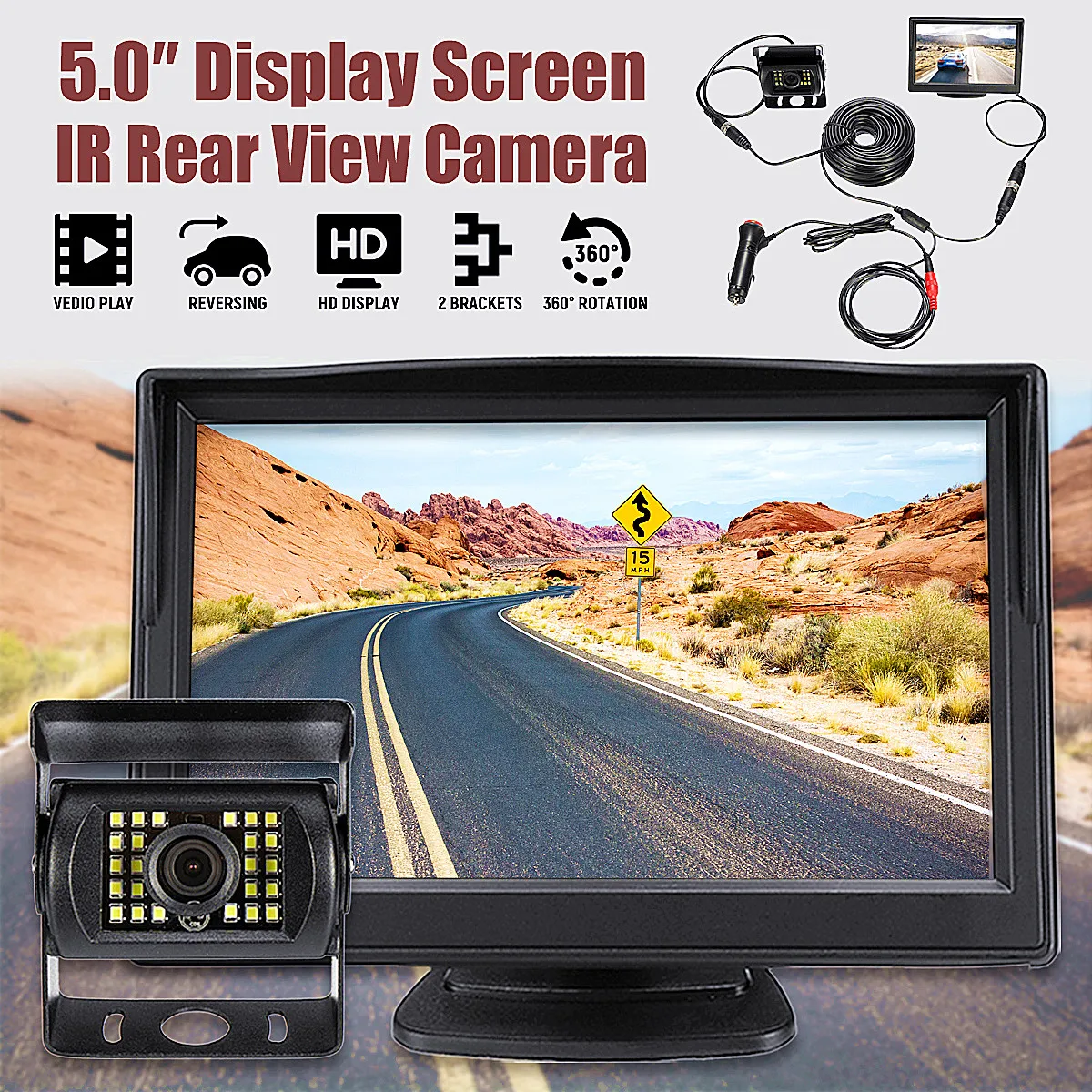 

5 Inch 12~24V Universal Car Camera LCD Computer Reverse Monitor IR Wireless Car Rear View Backup Reversing Camera Kit