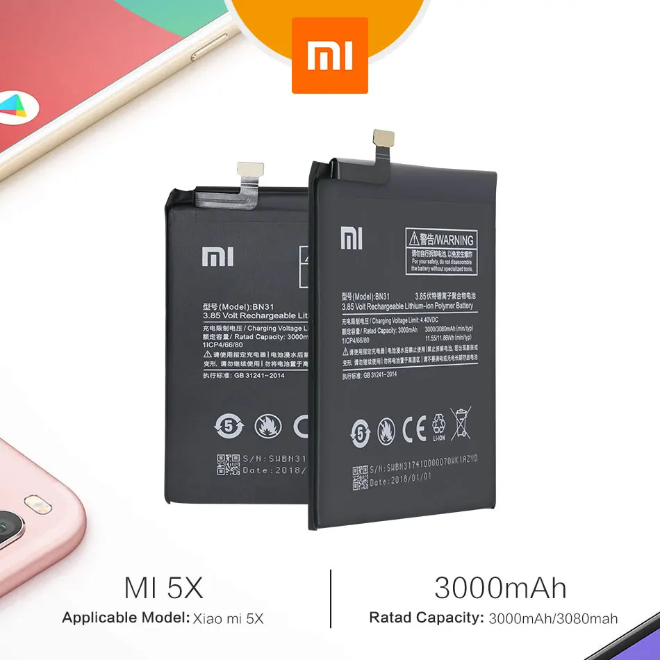 Xiaomi mi 5X аккумулятор BN31 3080 мАч для Xiaomi mi 5X mi 5X/Red mi Note 5A/Note 5A Pro Высококачественный аккумулятор для телефона BN31