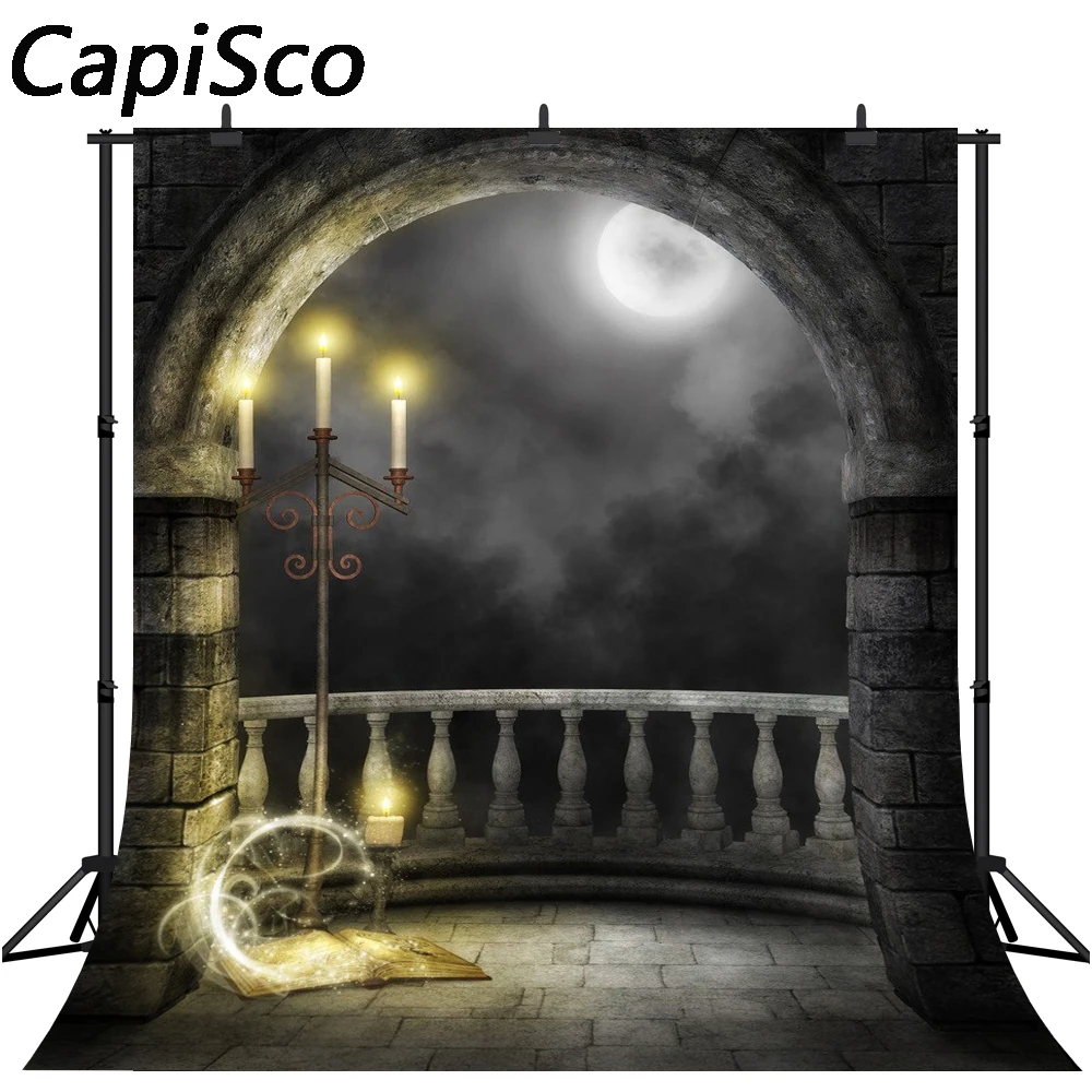 

Capisco Halloween Moon candle Magic book seamless Vinyl Photography Backdrop Customized Photo Background Studio Prop