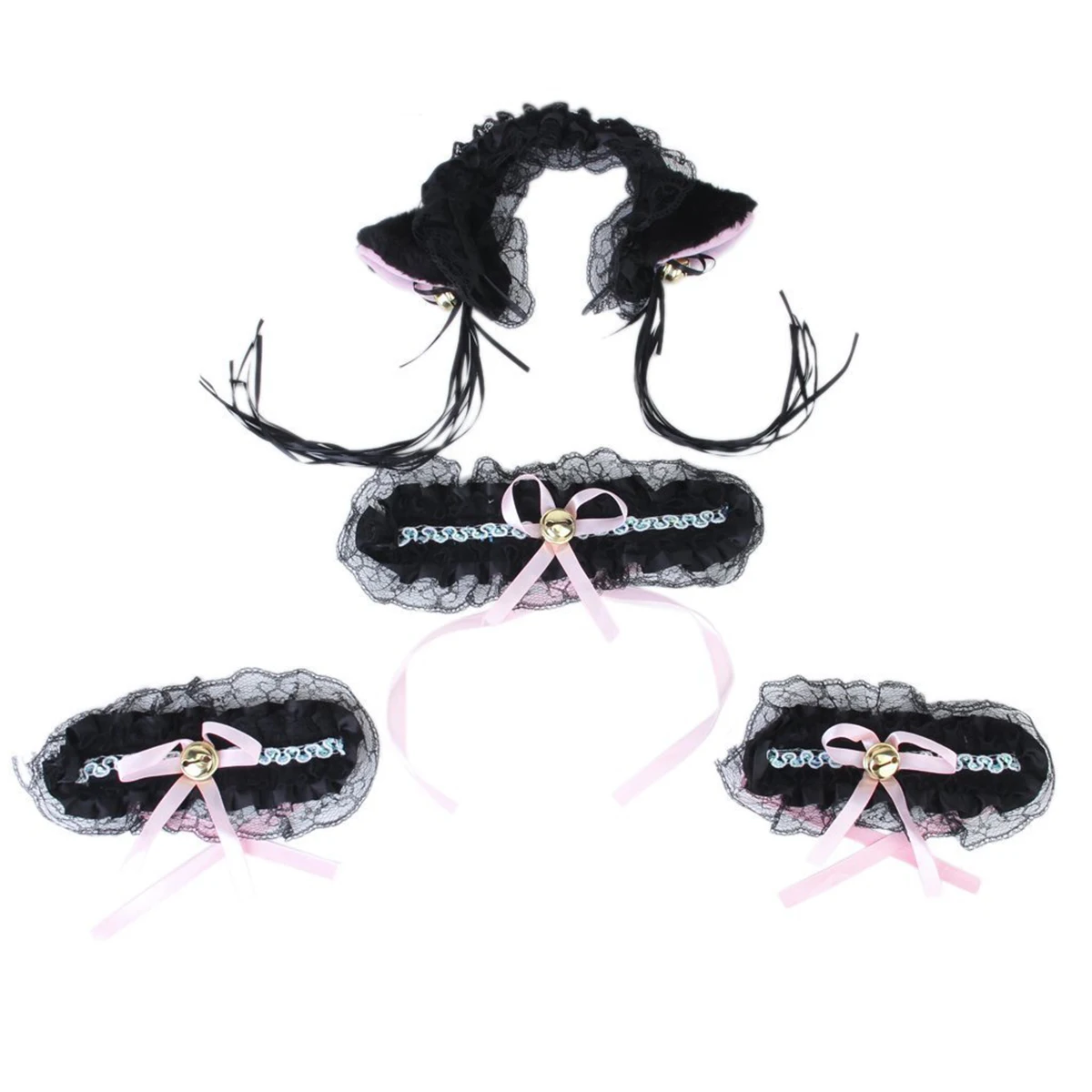 Cosplay Costume Cat Ears Headband Collar Cuffs Set (Black)cat ear
