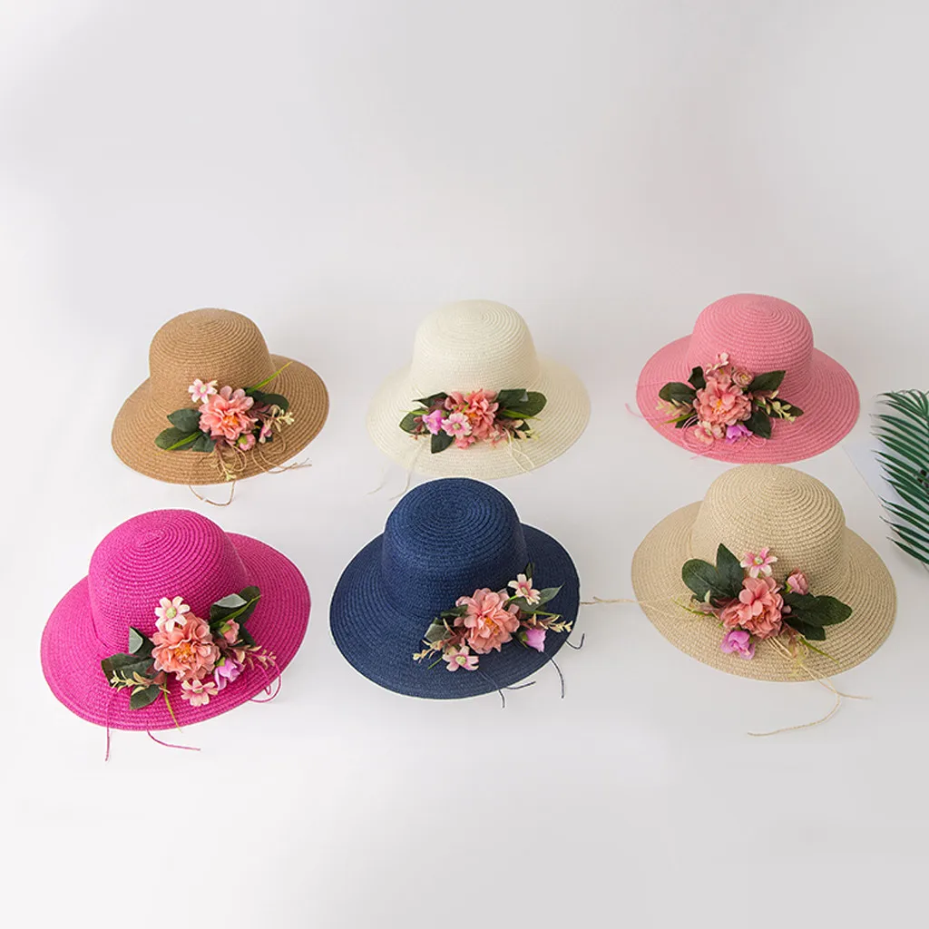 Модная летняя детская Цветочная дышащая шляпа соломенная солнцезащитная Кепка для мальчиков и девочек, одноцветные пляжные кепки в рыбацком стиле для фотосъемки