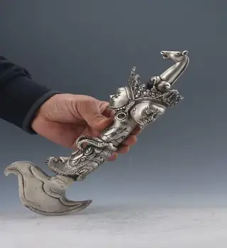 

12" Buddhism Delicate Cupronickel Mahakala Buddha Head Statue