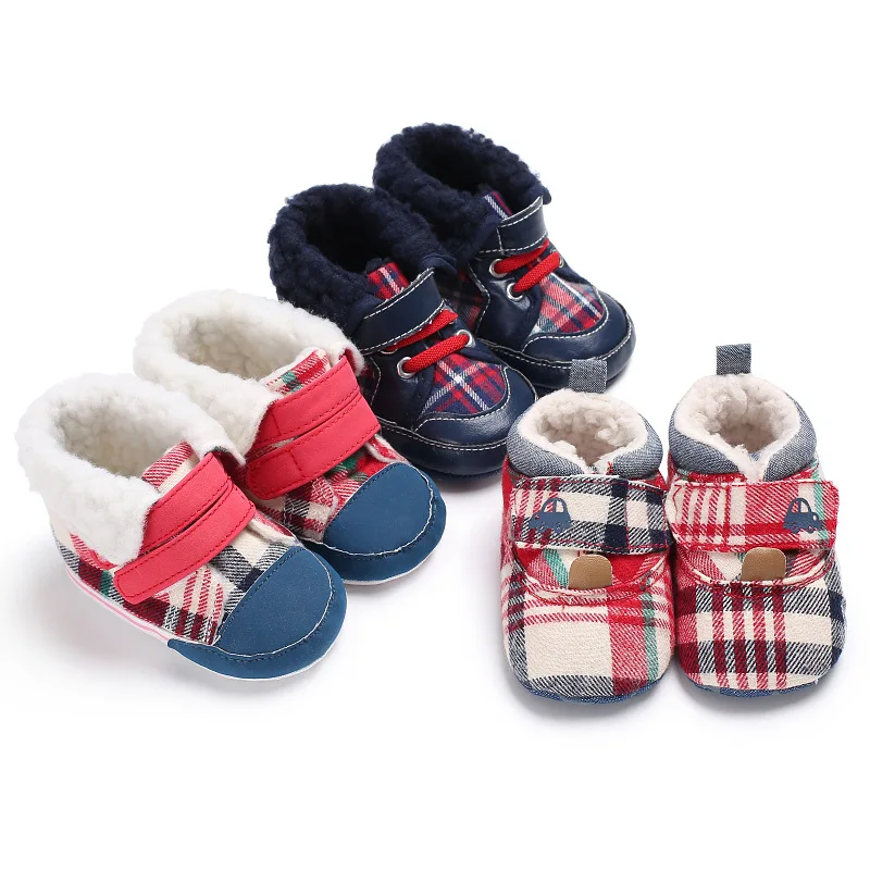 Детские ботинки; модная зимняя обувь для малышей; меховые теплые ботиночки для малышей 0-18 месяцев; зимние ботинки для младенцев - Цвет: high heel plaid