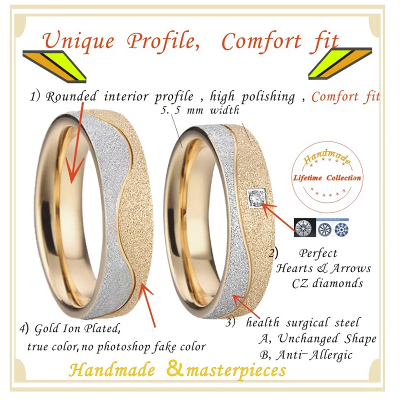 Engagement Wedding band rings men Anniversary shiny Emery Sandblast titanium stainless steel Jewelry couple rings for women (5)