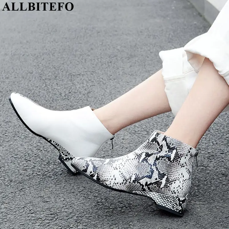 

ALLBITEFO natural genuine leather women boots Autumn Winter fashion girls ankle boots High quality comfortable breathable