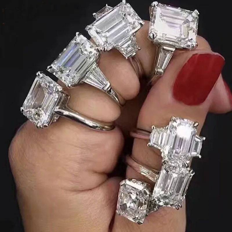 Принцесса вырезанное кольцо 100% Настоящее серебро Цвет 3ct AAAAA Cz камень обещание