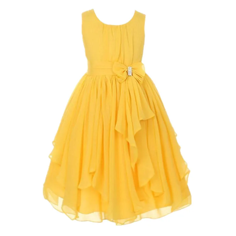 OLEKID/ г.; летнее платье принцессы для девочек; Сетчатое праздничное платье без рукавов с бантом для девочек; От 3 до 14 лет Одежда для девочек-подростков - Цвет: Yellow