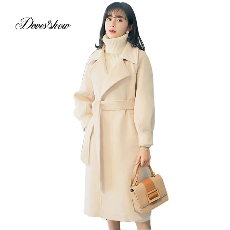 

Women Autumn Winter Jacket Cape Coat Long Single Breasted Wool Coat Belted Mujer Casaco Feminino Female Jacket Blends Outwear