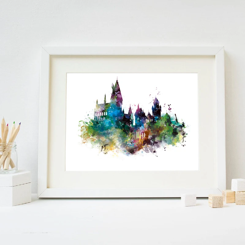 

Harry Potter Art Decor Hogwarts Castle Canvas Painting Kids Boy Room , Watercolor Hogwarts Castle Canvas Art Prints Poster