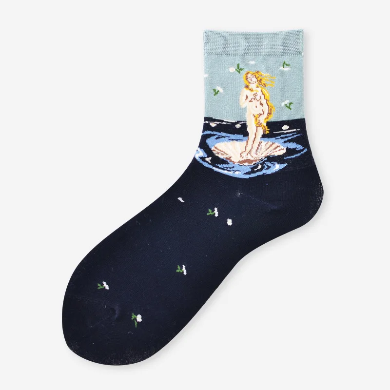 Новое поступление, забавные повседневные женские носки из хлопка с изображением знаменитой картины Венеры, узор, Harajuku дизайн, Sox Calcetine Printed