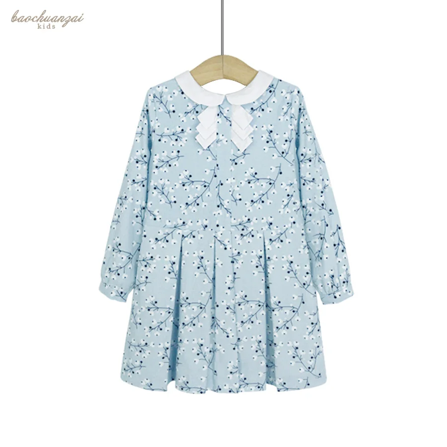 

Brand Girl autumn Sea otter Floral Long sleeve dress Cotton fine Corduroy dress Children dress