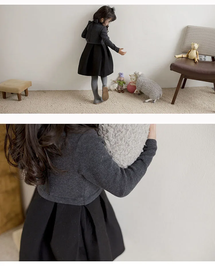 Зимнее флисовое платье для девочек; Цвет черный, серый; теплая плотная детская одежда в стиле пэчворк; платья для девочек-подростков; зима г.; бальное платье