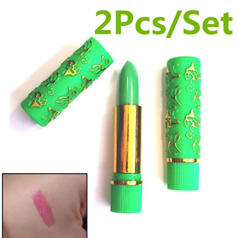 2Pcs Dark Green Magic Spotting Lipgloss Lipstick Long Lasting Lip Liner