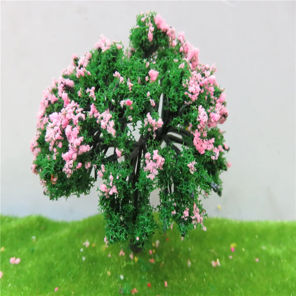 

6cm 20pcs/lot architecture new model green with pinke N scale tree for ho train layout