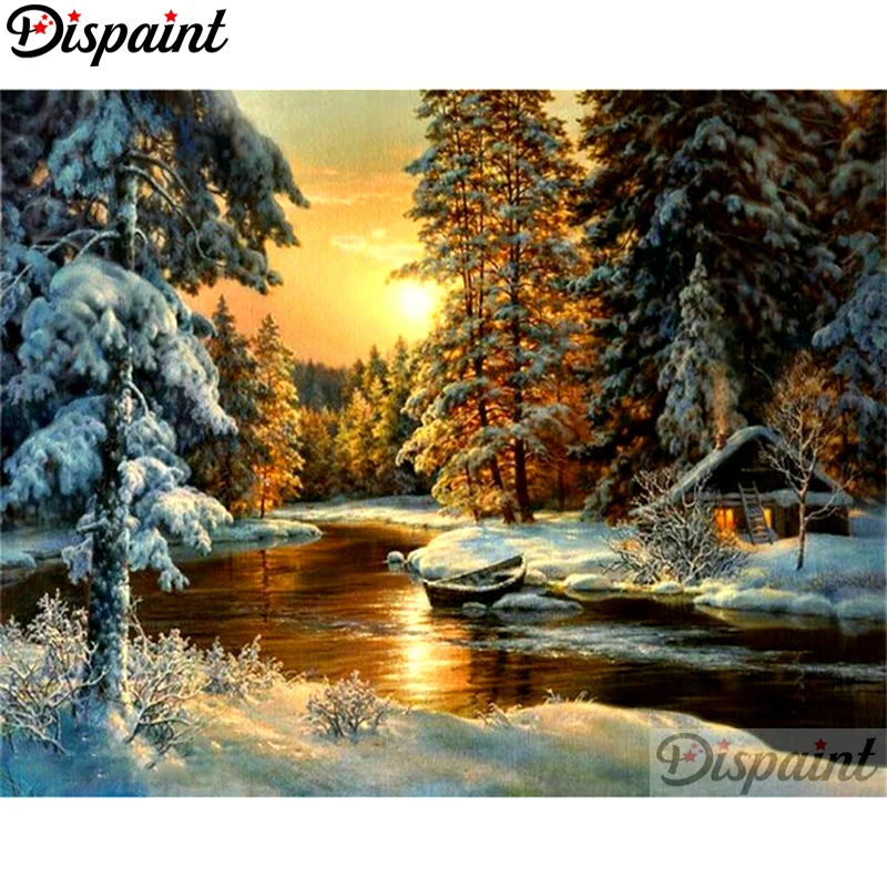 

Dispaint Full Square/Round Drill 5D DIY Diamond Painting "Tree snow house" Embroidery Cross Stitch 3D Home Decor A10386