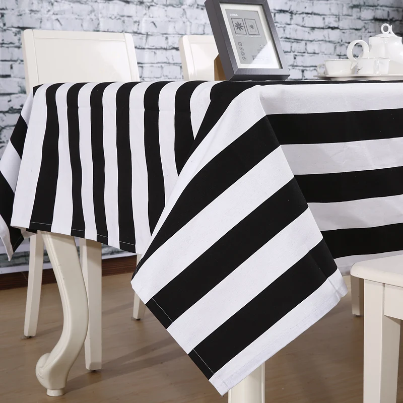 

Cotton Canvas Black and White Stripe Fabric European and American Style Pure Cloth Linen Table Curtain Sofa