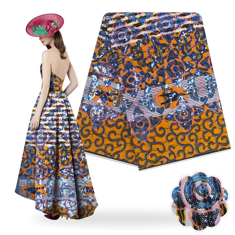 

100% cotton wax real dutch veritable wax fabric african ankara embroidered sequins wax prints fabric for Patchwork sewin H181217