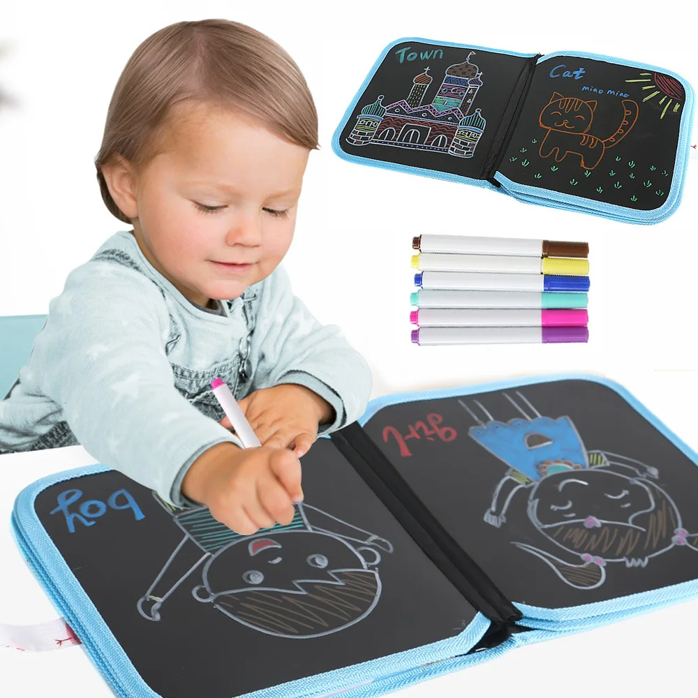 

Kids Drawing Toys Foldable Chalk Board Drawing Book with Pen DIY Blackboard Painting Drawing Toys for Children Early Learning