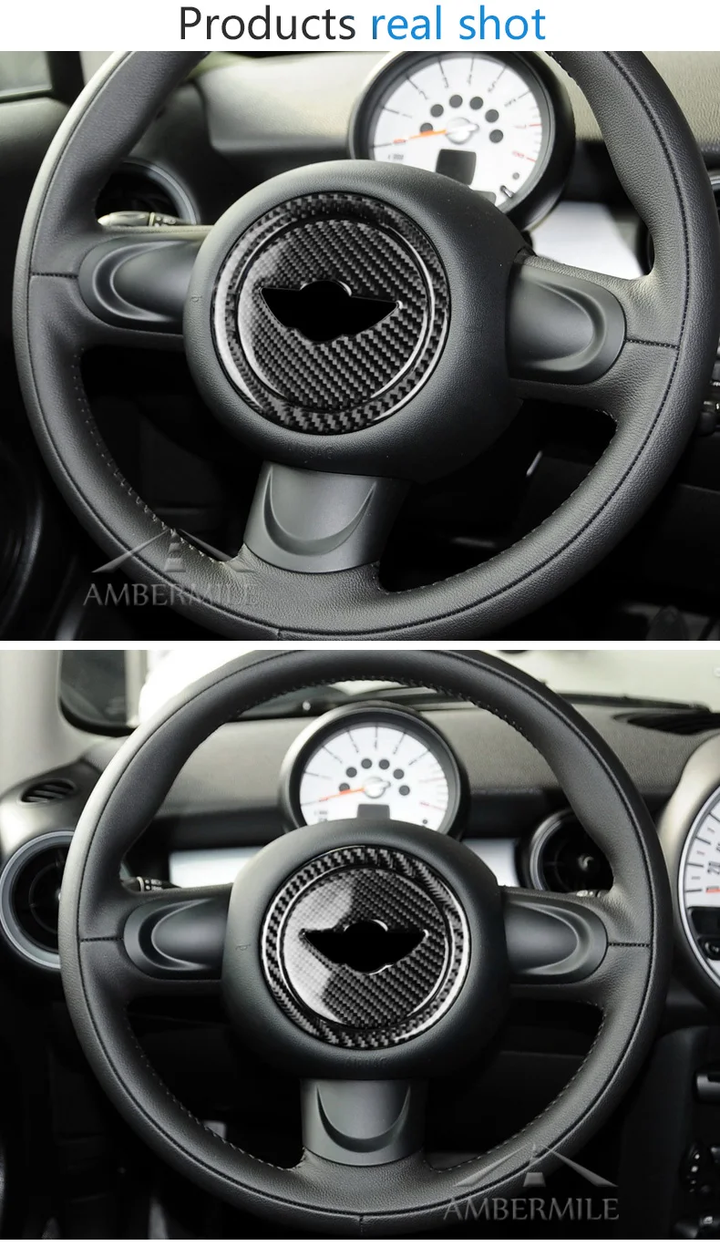 Carbon Fiber Steering Wheel Stickers Cover Trim for Mini Cooper Clubman R55 R56 Countryman R60 Paceman R61 Accessories (6)