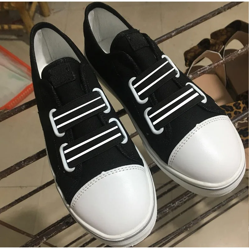 Women Flat Canvas Sneakers Casual Elastic Band Vulcanized Shoes Slip On Comfortable Platform Female Footwear Autumn Plus size