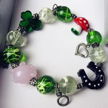 

Custom hand made Murano Easter glass pig, mushrooms Figurine creative Glass Bracelet accessories jewelry charms gift for women