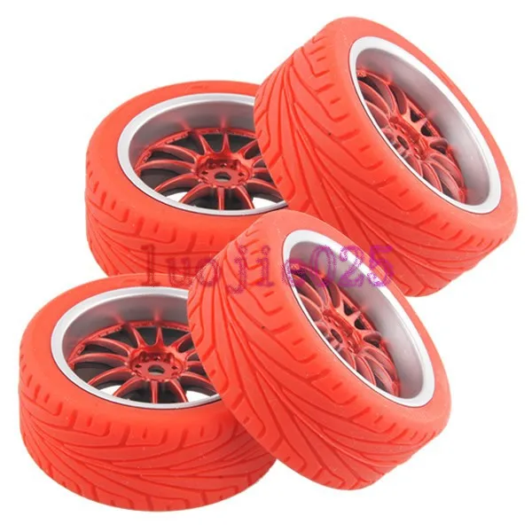 4PCS  RC 1:10 On-Road Car Foam Soft Rubber Tyre Tires &Wheel Rim 9048-8002