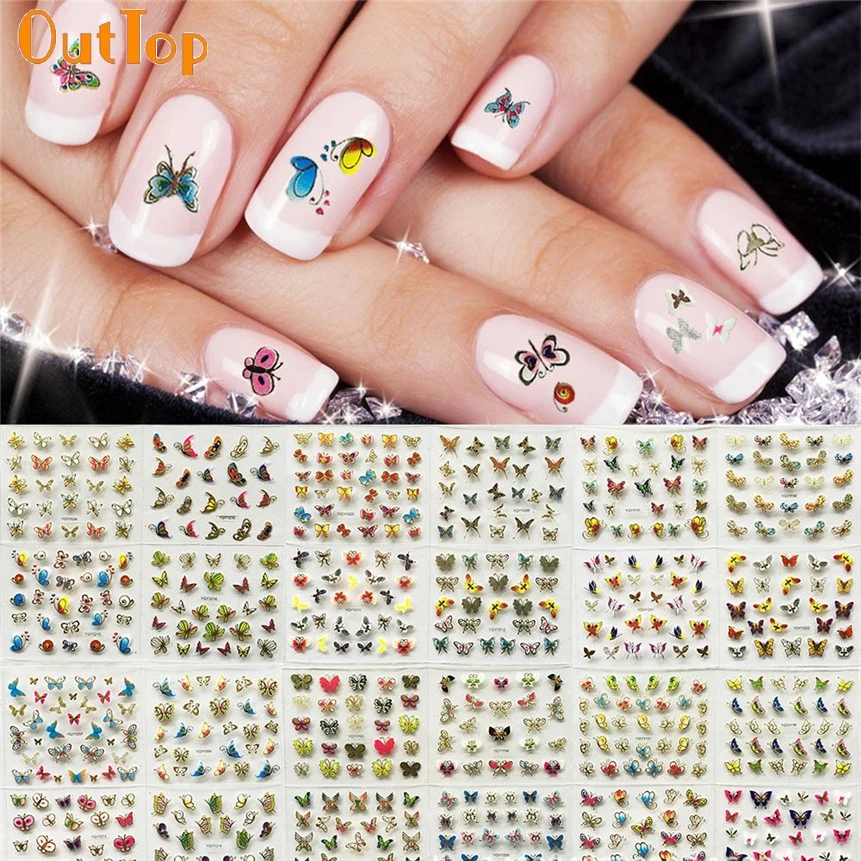 OutTop Liefde Schoonheid Vrouwelijke 24 pcs 3D Goud Stempel Vlinder