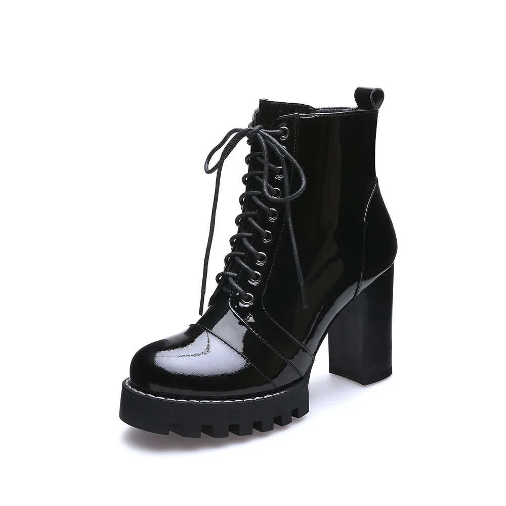 Prova Perfetto Brand Design Black ankle Boots Women Lace-up Real Leather Platform Shoe Woman Party Ankle Boots High Heel Boots