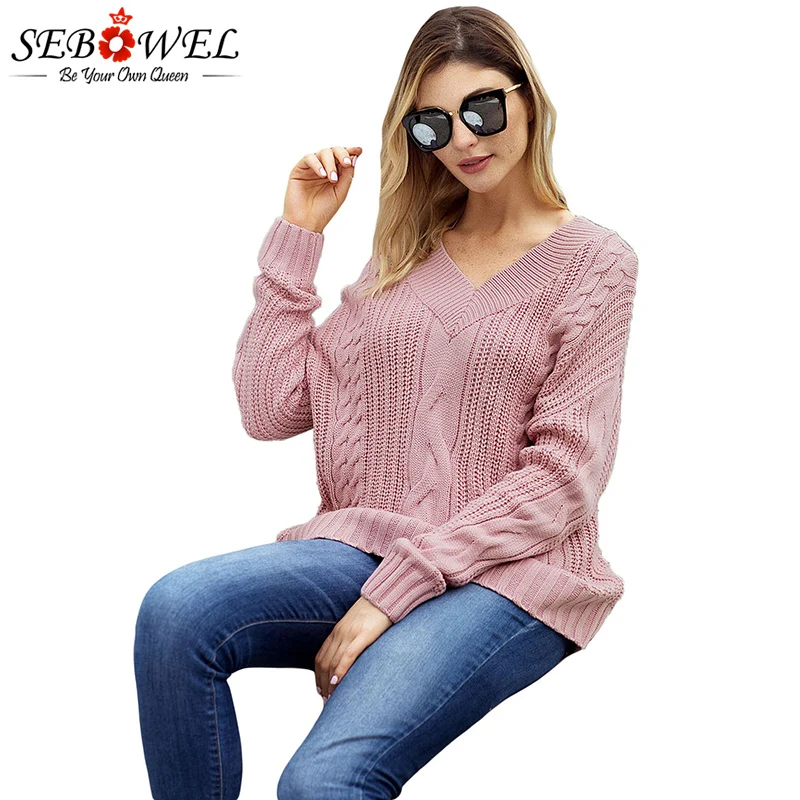 Pink-Cable-Knit-V-Neck-Sweater-LC27873-10-3 