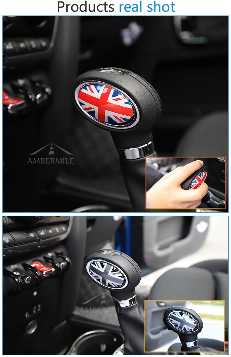 2pcs 3D Car Gearshift Lever Knob Covers Stickers Decals Decoration for Mini Cooper F54 F55 F56 Accessories Car Styling (5)