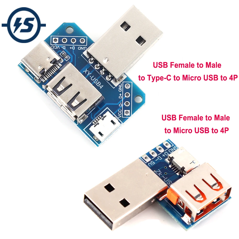 

2.54mm USB Converter Standard USB Female to Male to Micro USB to 4P Terminal Adapter Board