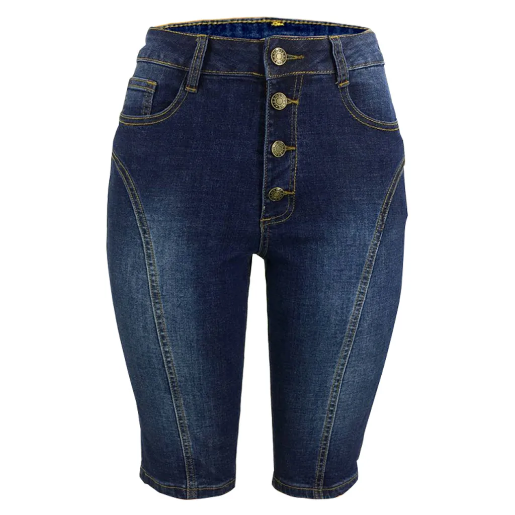 Womail летние женские высокая посадка на пуговице с карманами джинсовые обтягивающие шорты до колена джинсы эластичные джинсы классические джинсы