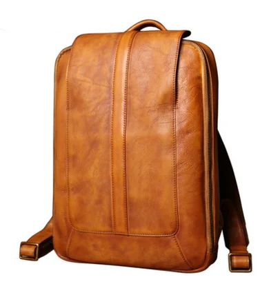 

Vintage Genuine Leather Backpacks Simple Male Preppy Style High Quality Casual Travel Laptop Bags Large Youths School Bags D630