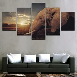 Холст Картины Домашний Декор стены Книги по искусству 5 шт. закат Африканский слон пейзаж Гостиная HD печатает Плакаты рамки