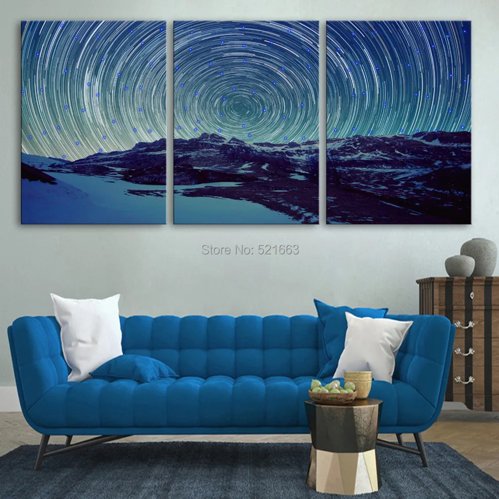 Stretched Canvas Prints Mountains And Sky LED Flashing Optical Fiber Print LED Wall Art LED