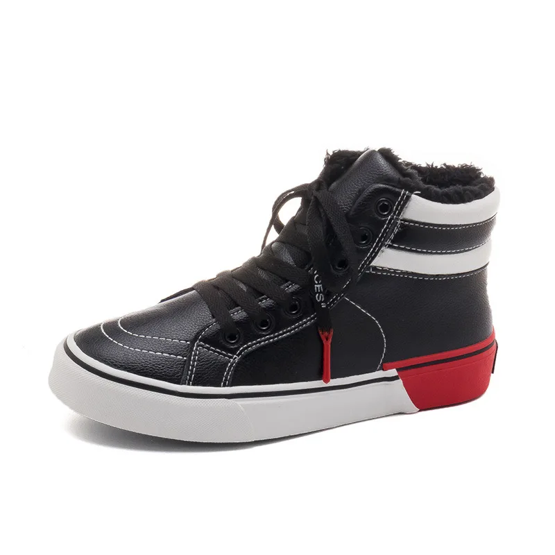 

Winter plush flat shoes women sneakers balck leather casual shoes woman Vulcanized Korean Fleecy canvas shoes zapatos de mujer