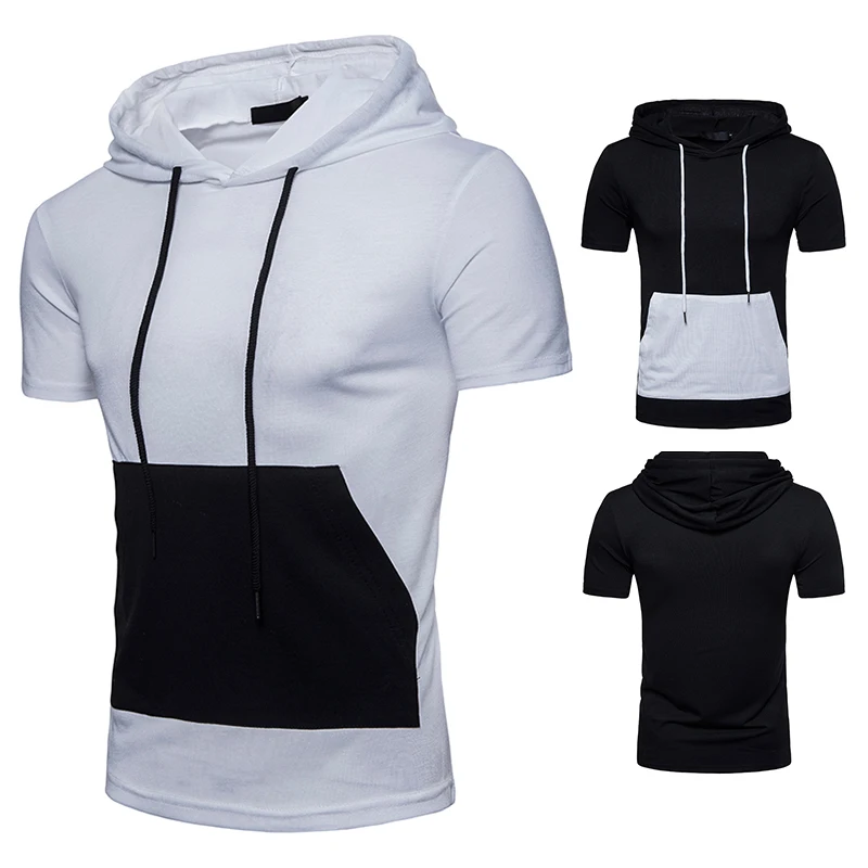 Brand 2018 Casual Men'S Hooded Collar Sling T Shirt Men Short Sleeve ...